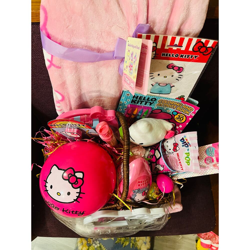 Hello Kitty Easter bundle 60 70 pink Easter throw , color book and crayons